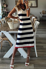 Cutest In The Room Striped V-neck Loose Slit Midi Dress