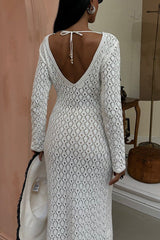 Fashion V-neck Long-sleeved Hollow Slim Maxi Dress