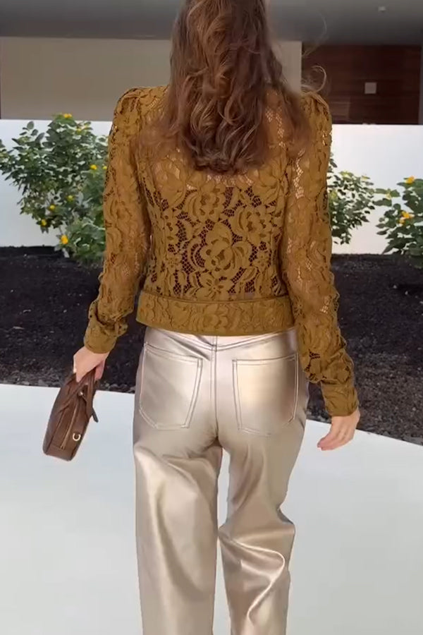 Ceyvan Metallic Fabric High-waist Pocket Straight Leg Stretch Pants