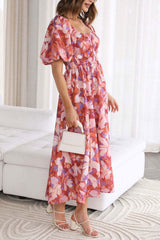 Holiday Square Neck Floral Print Puff Sleeve Madi Dress