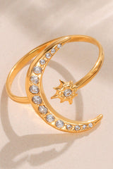 Elegant Super-shiny Zircon Star and Moon Irregular Geometric Ring