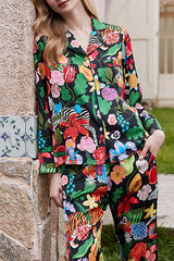 Tiger and Zebra Printed Home Long Sleeved Two-piece Set