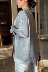 Stylish Lapel Long-sleeved Button-down Suit and Elegant Maxi Skirt Set