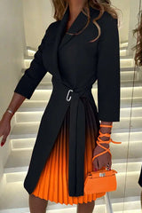 Fashionable Gradient Lapel Waist Tie Pleated Mini Dress