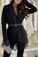 Spiced Muse Lace Trim Button Up Long Sleeve Lapel Blazer