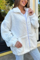 Solid Color Casual Long Sleeve Zipper Pocket Loose Jacket