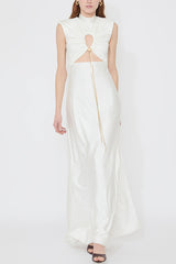 Genis Hollow Elastic Bust High Neck Sleeveless Gathered Maxi Dress