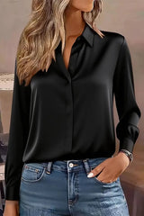 Solid Color Long-sleeved Button-down Casual Shirt