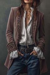 Gold Velvet Patchwork Printed Edge Long-sleeved Casual Jacket