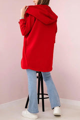 Solid Color Loose Hooded Zip-up Casual Sports Jacket