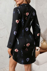 Floral Print Lapel Long Sleeve Button-Down Shirt Mini Dress