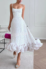 Spotlight Delight Floral Print Flounce Bustier Banquet Party Midi Dress