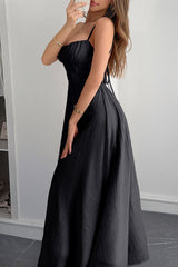 Solid Color Halter Backless Lace-up Holiday Slim Maxi Dress
