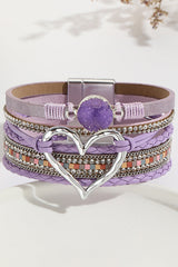 Bohemian Leather Cord Multi-layered Raw Stone Heart Bracelet
