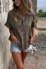 Unique Print Lapel Short Sleeve Casual Loose Shirt