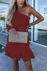 City Romance Crochet Lace One Shoulder Mini Dress