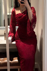 Fashionable Hollow Lace Elegant Slim Hot Diamond Maxi Dress