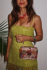 Sparkle Night Beaded Sequined Tassel Slip Midi Dress