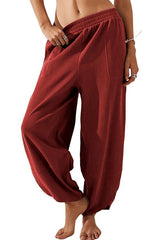 Solid Color Casual Elastic Waistband Wide-leg Pants
