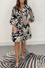 Moonlit Cabana Printed Bell Sleeve Swing Mini Dress