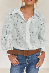 Fashion Hollow Puff Sleeve Casual Lapel Loose Shirt