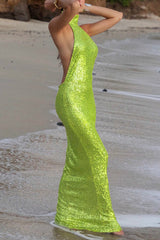 Sexy Sleeveless Backless Sequined Fitted Maxi Dress