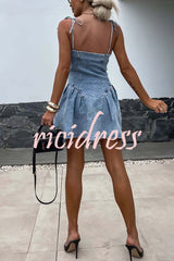 Fashionable Patchwork Suspender Zipper Slim Denim Mini Dress