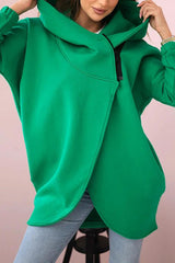 Solid Color Loose Hooded Zip-up Casual Sports Jacket