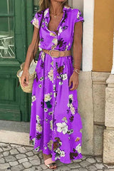 Fo Lady Floral Shirt Midi Dress belt Included