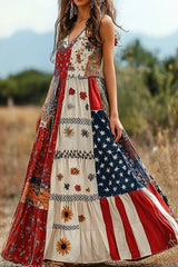 Independence Day Print Loose Sleeveless Casual Maxi Dress