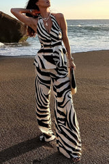 Zebra Print Casual Pocket Wide-leg Pants