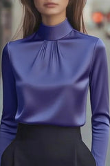 Solid Color Long-sleeved High-neck Casual Shirt