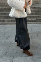 Comfortable and Modern Faux Leather Elastic Wst Pocket Bubble Hem Pants