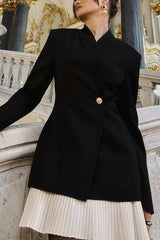 Fashionable Contrast Color Elegant Long Sleeve Pleated Suit Mini Dress