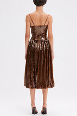 Enchanted Night Sequin Low-cut Corset Balloon Hem Slip Midi Dress