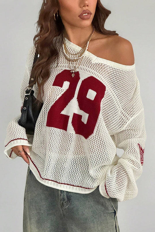 Number 29 Pattern Fashion Casual Street Trend Printed V-neck Long-sleeved Knitted Sweater
