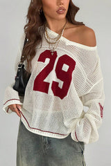 Number 29 Pattern Fashion Casual Street Trend Printed V-neck Long-sleeved Knitted Sweater