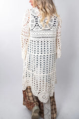 Boho Style Crochet Long Sleeve High Low A-line Maxi Top