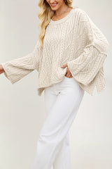 Solid Color Cable Knit Loose Long-sleeved Casual Sweater