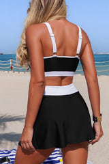 Stylish Color-blocked High-wsted Tie-up Stretch Two-piece Bikini Swimsuit