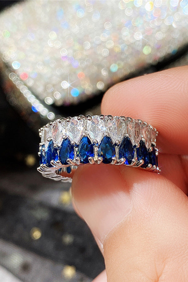 Light Luxury Double Row Drop Zircon Ring