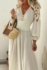 Flower hollow v-neck slim dress