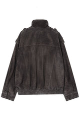 Fashionable Suede Loose Pocket Leather Jacket