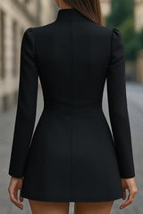 Fashionable Stand Collar Single-Breasted Slim Fit Formal Mini Dress