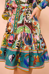 Touch of Luxury Unique Print Balloon Sleeve Button Shirt Mini Dress