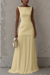 Solid Color Sleeveless Pleated Elegant Maxi Dress