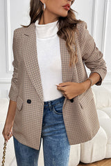 Vintage Houndstooth Lapel Long-sleeved Casual Blazer