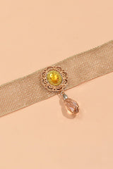 Fashionable Mesh Lace Gemstone Drop Pendant Necklace