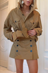 Chic Comfort Mid Rise Elastic Waist Contrast Buttons Pocket Mini Skort