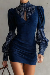 Stylish Suede Patchwork Slim-fit Long-sleeved Mini Dress